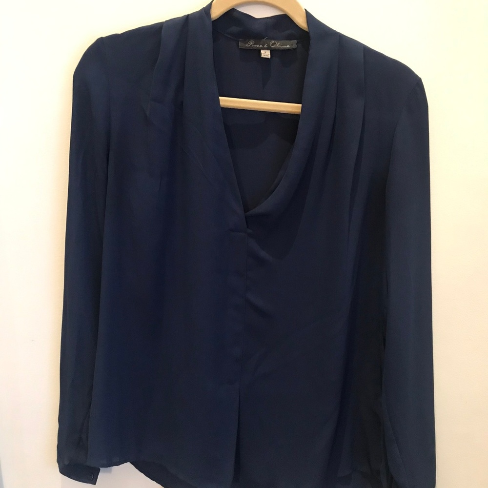 Rose & Olive Navy 3-4th Silk Blouse